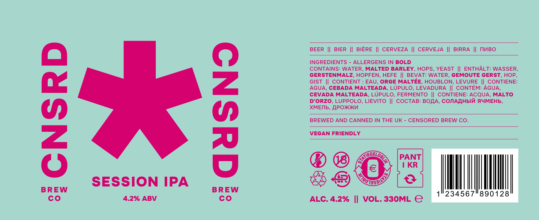 Censored Brew Co Session IPA beer can flat design full wrap around