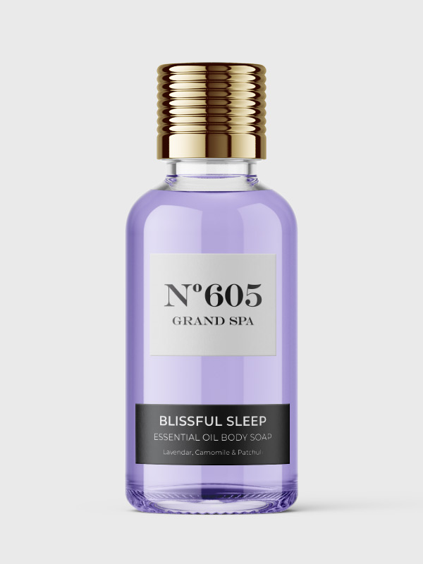 Grand Spa Blissful Sleep Essential Oil Body Soap miniature bottle for use as hotel in room amenities