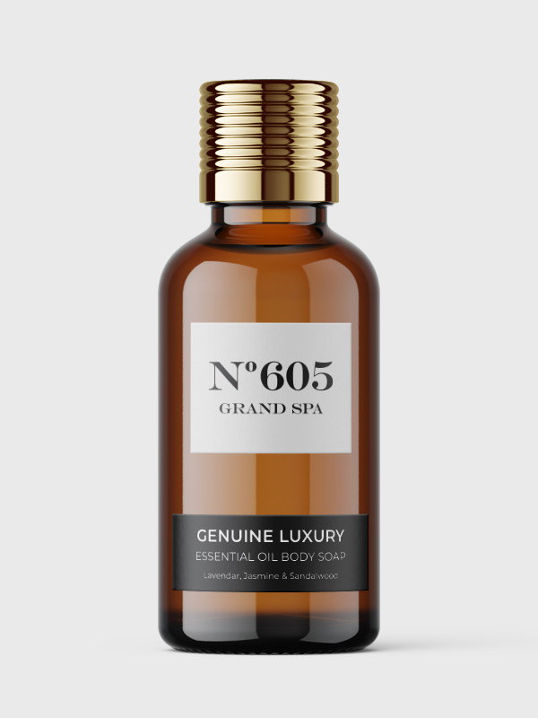 Grand Spa Genuine Luxury Essential Oil Body Soap miniature bottle for use as hotel in room amenities